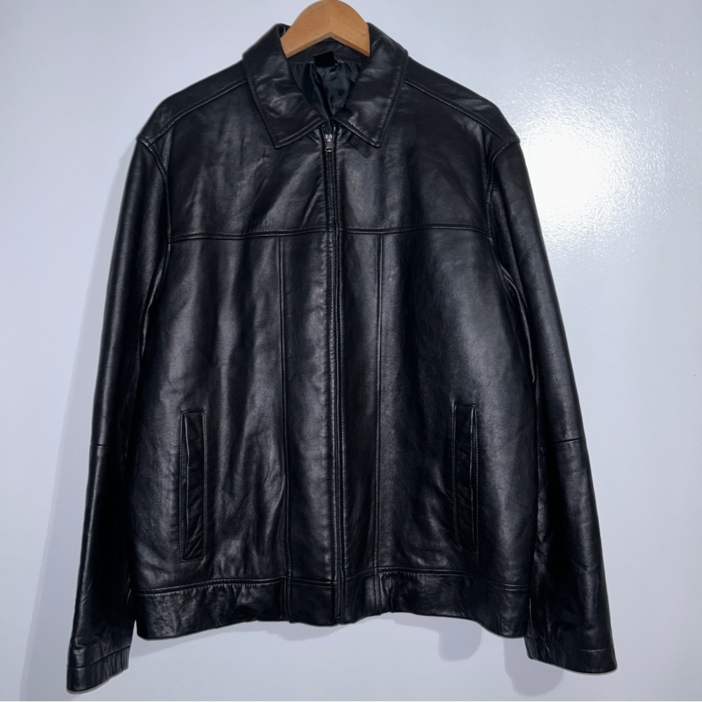 Men’s Claiborne Black Leather Zip-Up Jacket size Large